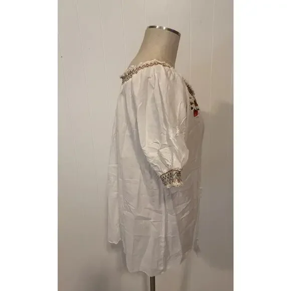 Voice Embroidered Tunic Womens XL White Boho Floral Peasant Top India Festival - Picture 6 of 12